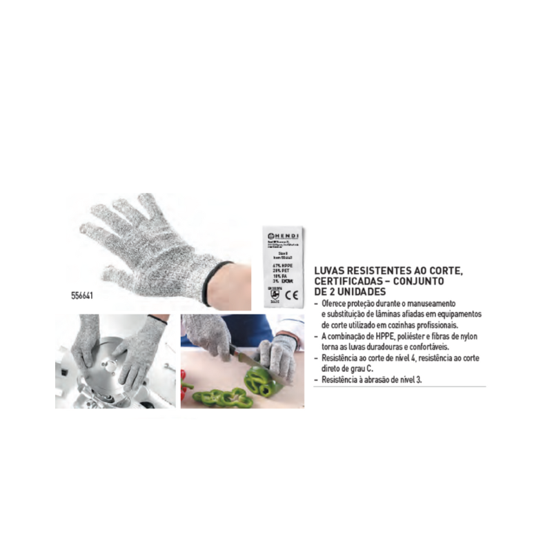 Luvas certificadas, resistentes ao corte. Conjunto de 2 unid.