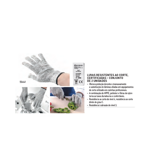 Luvas certificadas, resistentes ao corte. Conjunto de 2 unid.